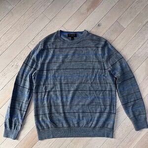 Banana Republic Mens Merino Wool Striped Crewneck Sweater L Gray Blue Stripe